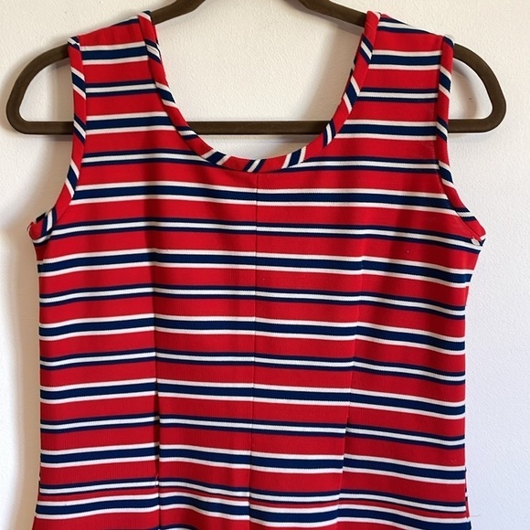 VTG Retro Jumpsuit Med Red 60s 70s Revival Coastal Nautical Mid-Mod - Picture 11 of 15